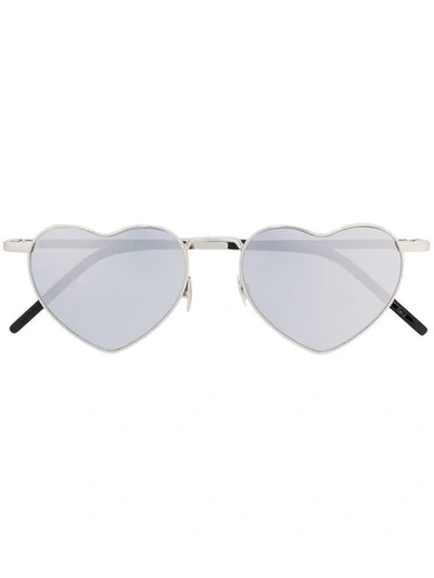 Saint Laurent Metallic Heart Sunglasses In Silver