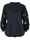 FREI EA MANDARIN COLLAR SHEER PANEL SHIRT