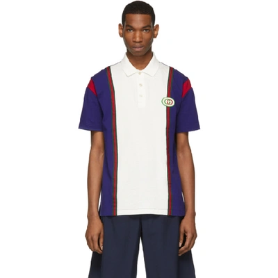 Gucci Logo Patch Oversize Colorblock Cotton Polo In Blue