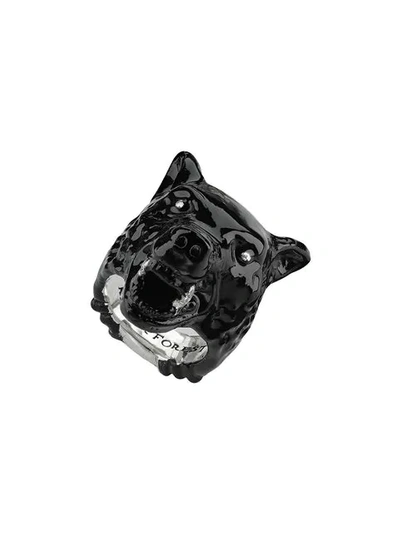 Gucci Anger Forest Wolf Head Ring In Enamel In Undefined