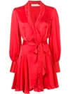 Zimmermann Long-sleeve Short Wrap Dress In Scarlet