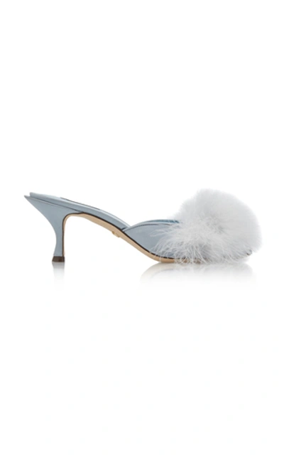 Dolce & Gabbana Keira Feather-embellished Satin Mules In Blue