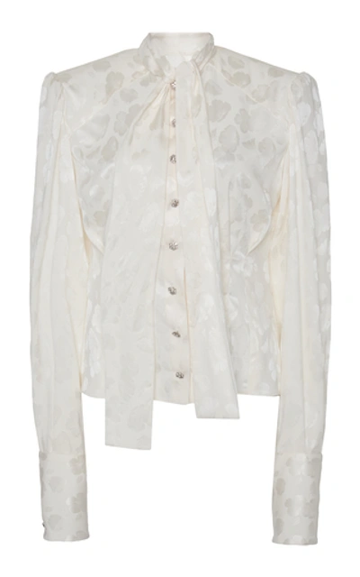 Dolce & Gabbana Floral Jacquard Tie Neck Button-up Blouse In White