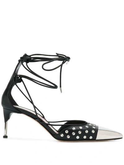 Alexander Mcqueen 65mm Studded Leather Lace-up Pumps In Black