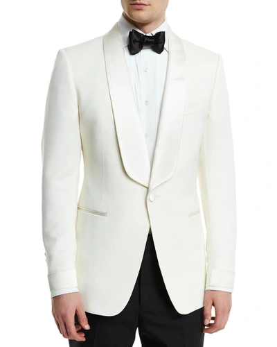 Tom Ford Slim-fit Satin-trimmed Wool And Mohair-blend Tuxedo Jacket In White