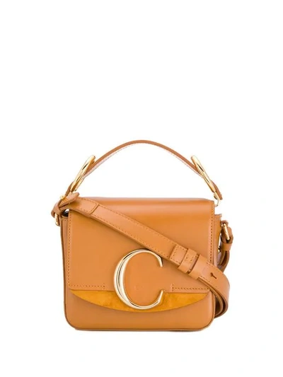Chloé C Mini Shiny Leather Shoulder Bag In Brown