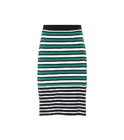 Tory Sport Breton-stripe Tech Knit Skirt In Green