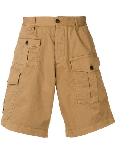 Dsquared2 33.5cm Boxer Cotton Canvas Cargo Shorts In Beige