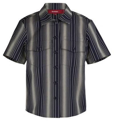 Sies Marjan Nico Striped Cotton-poplin Shirt In Navy Ivory Stripe