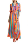 ALL THINGS MOCHI LEILANI STRIPE & FLORAL LINEN MAXI SHIRTDRESS,LEI0296