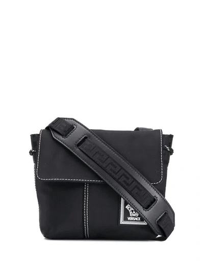 Versace Contrast Stitch Shoulder Bag In Black