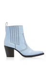 Ganni Croc-effect Leather Ankle Boots In Blue