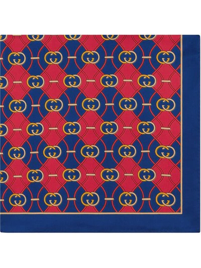 Gucci Scarf With Interlocking G Rhombus Print In Blue,red