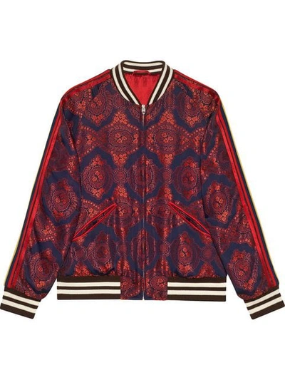 Gucci Baroque Jacquard Bomber Jacket In Bordeaux