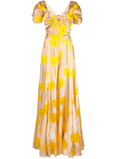 Carolina Herrera Floral Wide-leg Jumpsuit In Yellow