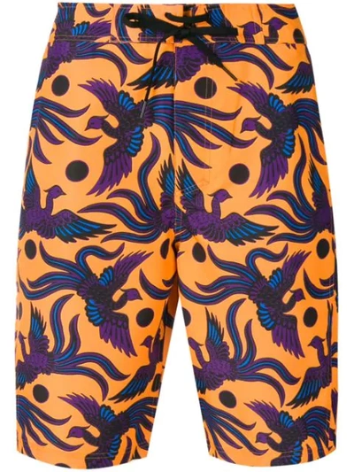 Kenzo Mens 'flying Phoenix' Swim Shorts In Orange