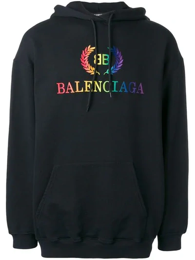 Balenciaga Rainbow Logo Printed Sweatshirt Hoodie In Black