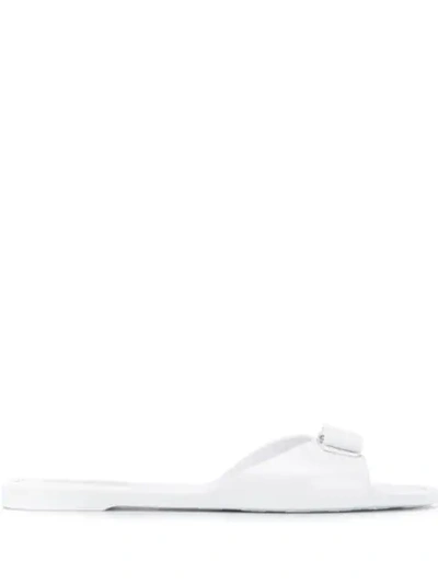 Ferragamo Cirella Flat Pvc Jelly Bow Slide Sandals, White In New Bianco