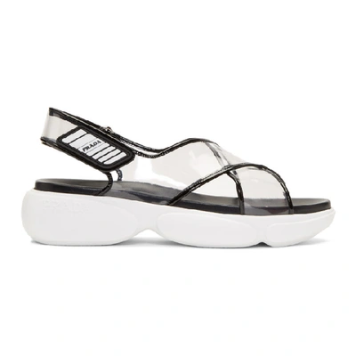 Prada 40 Logo-embossed Rubber-trimmed Leather And Pvc Sandals In Black