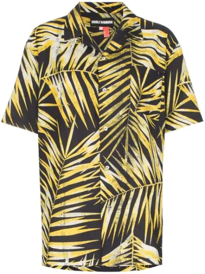 Double Rainbouu Palm Print Short-sleeved Cotton Hawaiian Shirt - 黑色 In Black