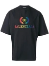 Balenciaga Rainbow Logo Embroidered Jersey T-shirt In Black