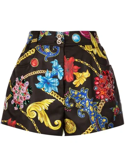 Versace Embellished Printed Silk-twill Shorts In Black