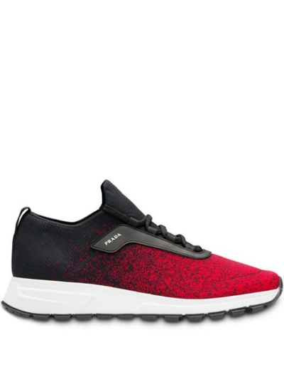 Prada Knit Fabric Trainers In Black,red,white