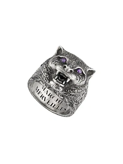 Gucci Garden Feline Head Ring In Silver