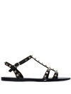 Valentino Garavani Rockstud Flat Sole Open Toe Sandals In Black