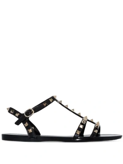 Valentino Garavani Rockstud Flat Sole Open Toe Sandals In Black