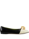 GUCCI LEATHER BALLET FLAT WITH HALF MOON GG