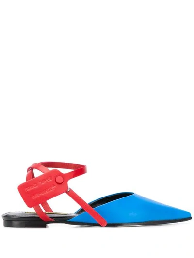 Off-white Zip-tie Leather Point-toe Flats In Blue