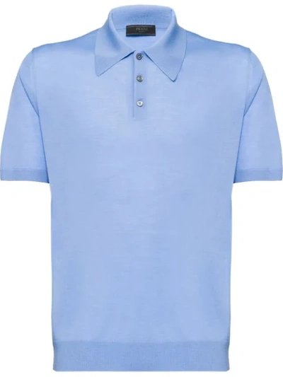 Prada Knitted Polo Shirt In Blue