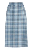 THOM BROWNE WOOL FRAYED HEM CHECKED PENCIL SKIRT,741446