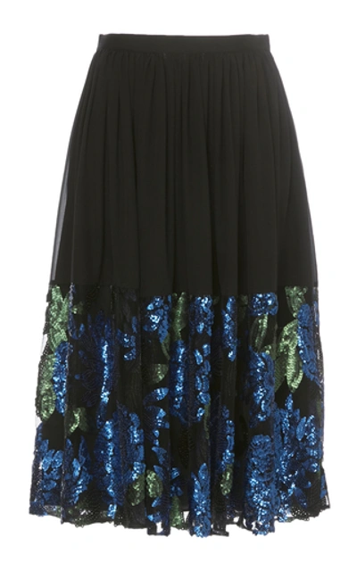 Delpozo Pleated Sequin-embellished Silk Skirt In Black