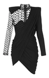 BALMAIN ASYMMETRIC DRAPED CREPE AND SWISS-DOT TULLE MINI DRESS,742336