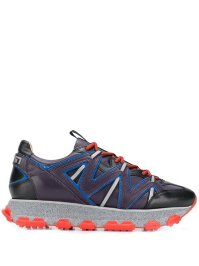 Lanvin Men's Running Trainers In Leather And Reflective Colourblock In Purple