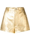 SAINT LAURENT SAINT LAURENT METALLIC LAMINATED LEATHER SHORTS - 金色