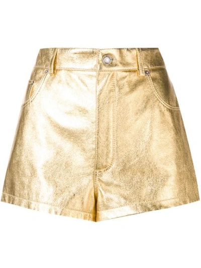 Saint Laurent Metallic Laminated Leather Shorts In Gold