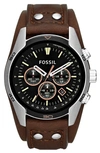 FOSSIL 'SPORT' CHRONOGRAPH LEATHER CUFF WATCH, 44MM,CH2891