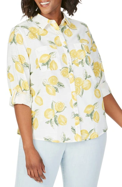 Foxcroft Zoey Lemon Print Cotton Shirt In Lemon Sorbet