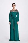 MARCHESA FALL 2019 MARCHESA COUTURE EMBELLISHED LONG SLEEVE SILK CAFTAN,M27700