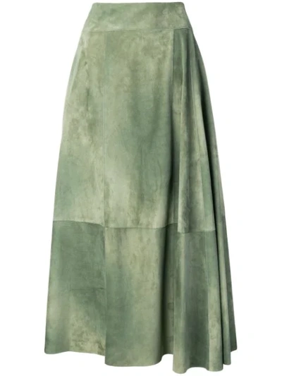 Bottega Veneta Pleated Printed Leather Midi Skirt In Green