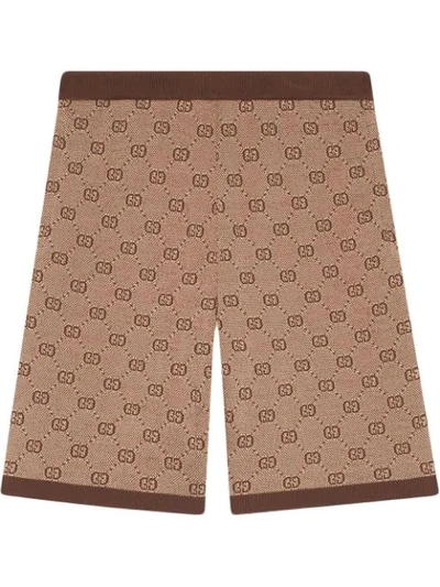 Gucci Men's Gg Logo Knit Shorts In Camel Multi Color