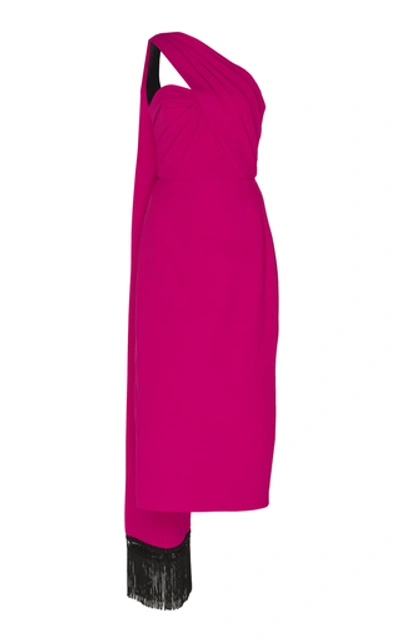 Andrew Gn One-shoulder Draped Crepe Midi Dress In Fuchsia