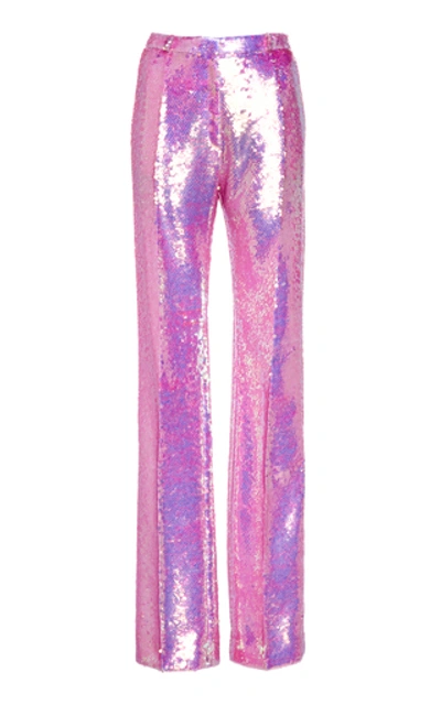 Paco Rabanne High-waisted Sequin-embellished Trousers In Pink