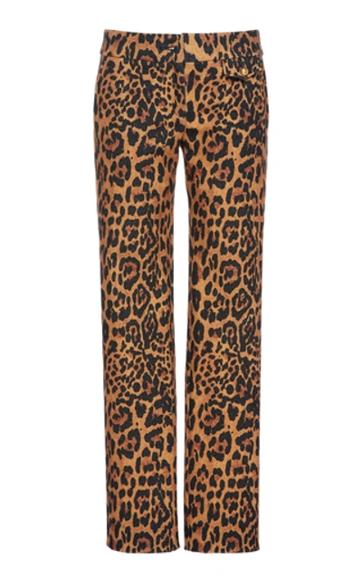 Paco Rabanne Leopard-print Stretch-jersey Pants In Brown