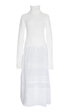 LOEWE RIBBED-KNIT WOOL AND SHEER COTTON DRESS,742775