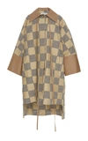 LOEWE OVERSIZED CHECKERED LEATHER-TRIMMED COAT,742787