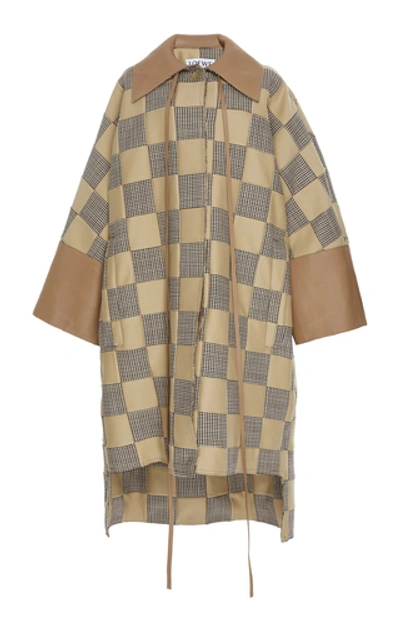Loewe Oversized Checkered Leather-trimmed Coat In Neutral
